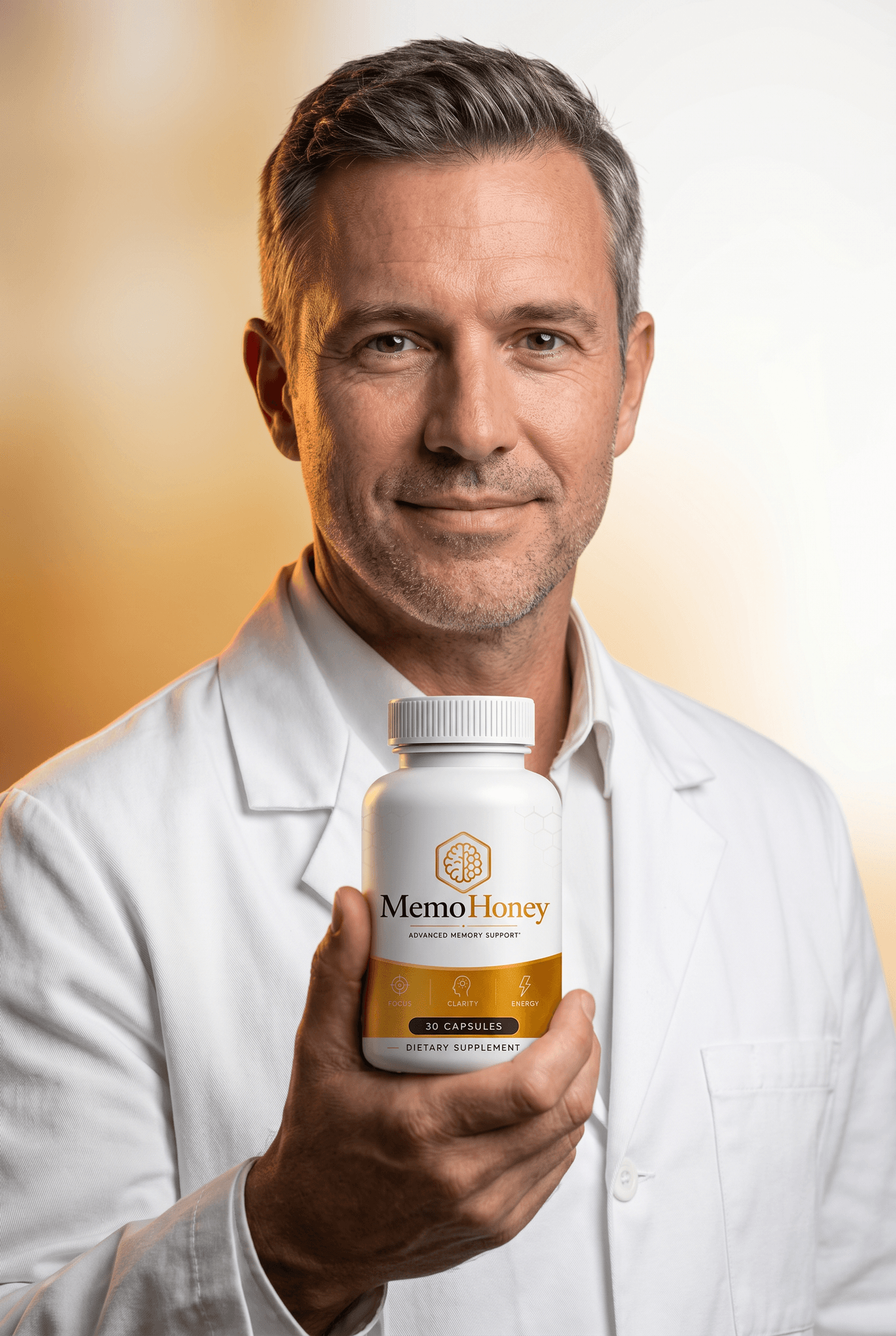 MemoHoney supplement bottle — Advanced Memory Support natural formula